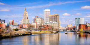 Providence, Rhode Island, USA skyline on the river.