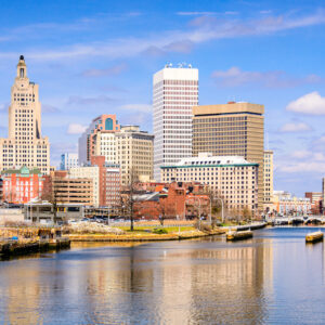 Providence, Rhode Island, USA skyline on the river.