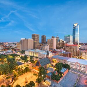 Oklahoma City, Oklahoma, USA downtown skyline at twilight.